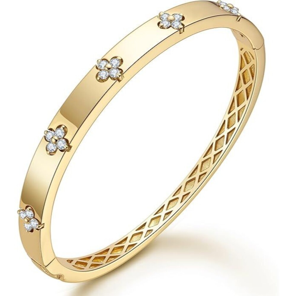 925 Sterling Silver 18K Gold Plated Moissanite Bangle sz 16.5 TIMELESSTAR